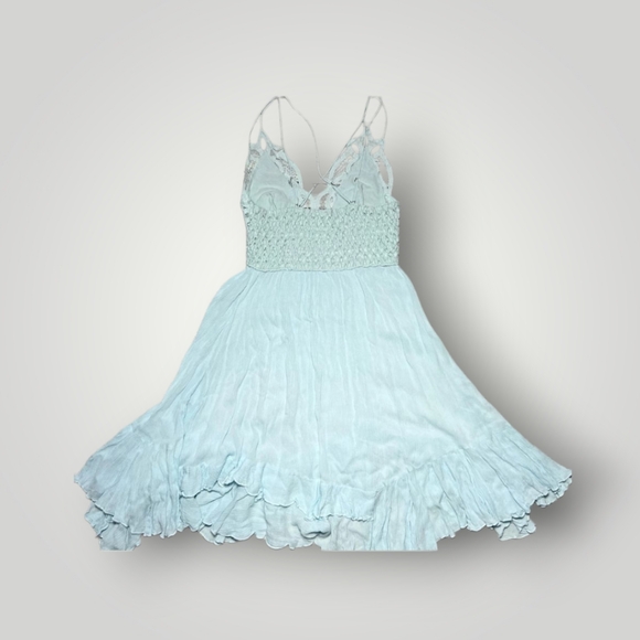 Free People Fp Seawashed One Adella Slip Mini Dress Lace Ruffle Summer Smocked S - Picture 5 of 5